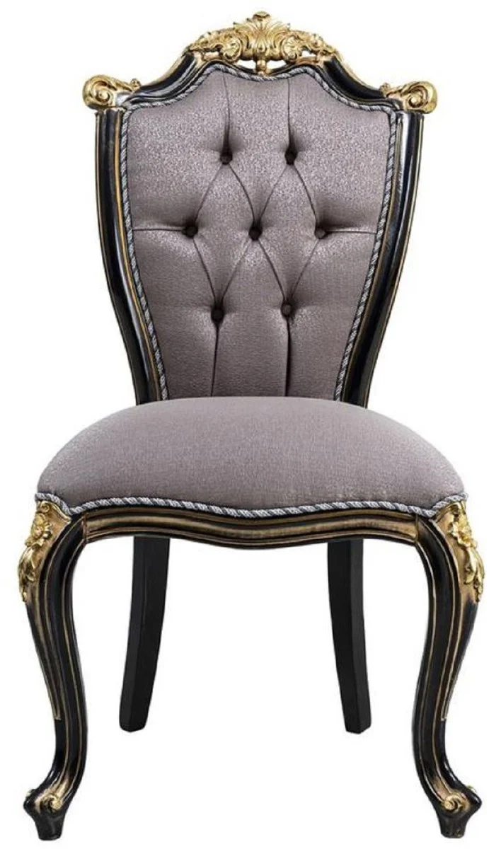 Luxury Baroque Dining Room Chair Set Silver / Black / Gold - Handmade Kitchen Chairs Set of 6 - Baroque Dining Room Furniture - Noble & Magnificent