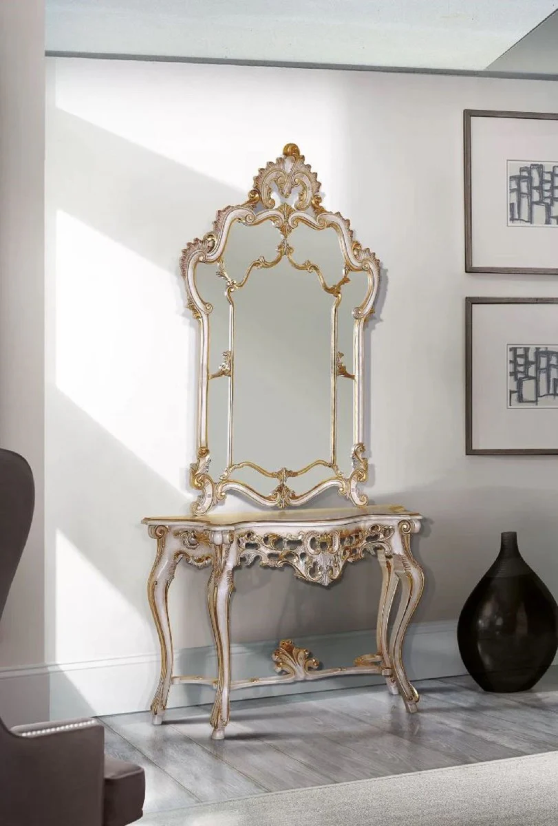 Luxury Baroque Mirror White / Antique Gold - Magnificent wall mirror in Baroque style - Baroque living room & hotel furniture - Luxury quality - Made in Italy