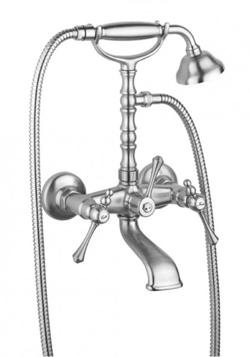 Luxury bathroom accessories - Art Nouveau bath mixer with hand shower hose and adjustable wall holder - bathtub fitting - chrome - Milano series - Made in Italy