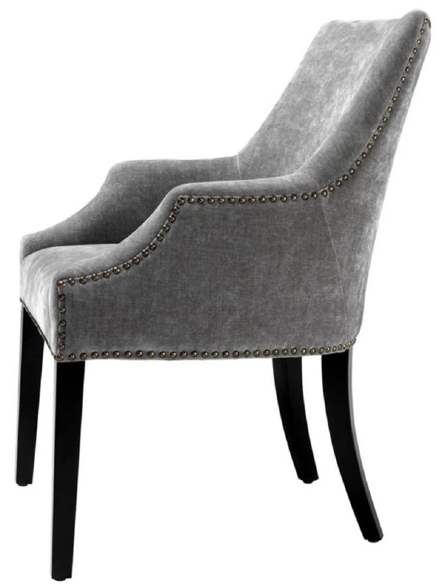 Luxury dining room chair with armrests gray / black / antique brass 60 x 71 x H. 92 cm - Dining room furniture
