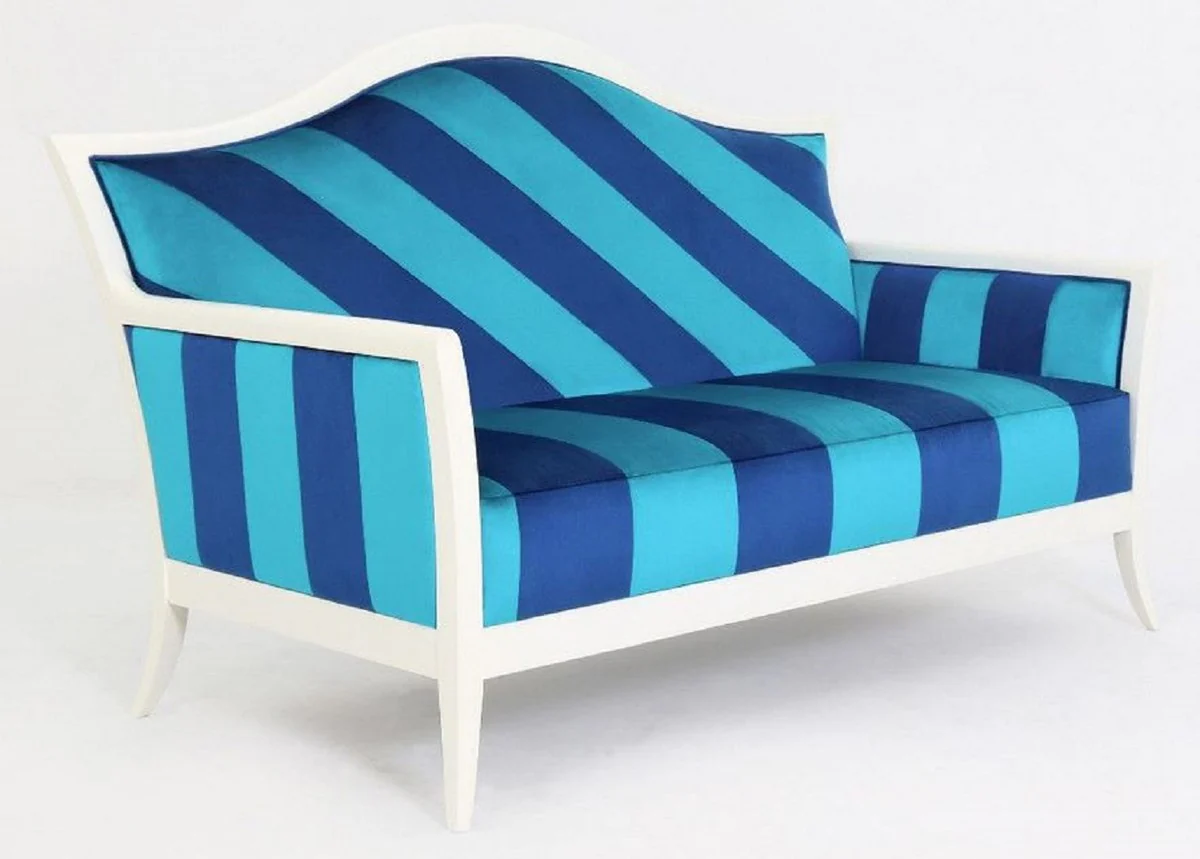 Luxury Art Deco Sofa with Stripes Light Blue / Blue / White - Striped Living Room Sofa - Living Room Furniture - Art Deco Furniture - Luxury Furniture - Art Deco Furnishings - Luxury Furnishings