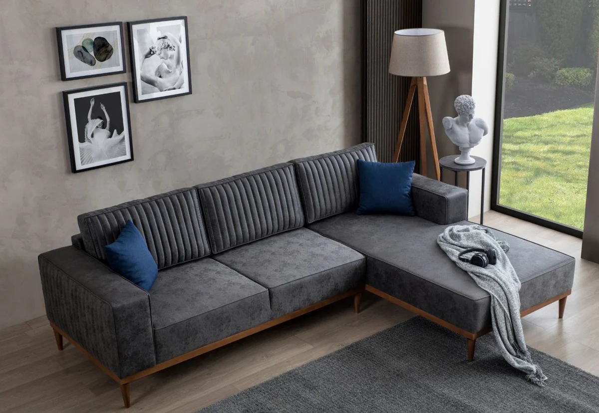 Luxury corner sofa gray / brown 265 x 180 x H. 70 cm - Elegant living room sofa - Luxury furniture