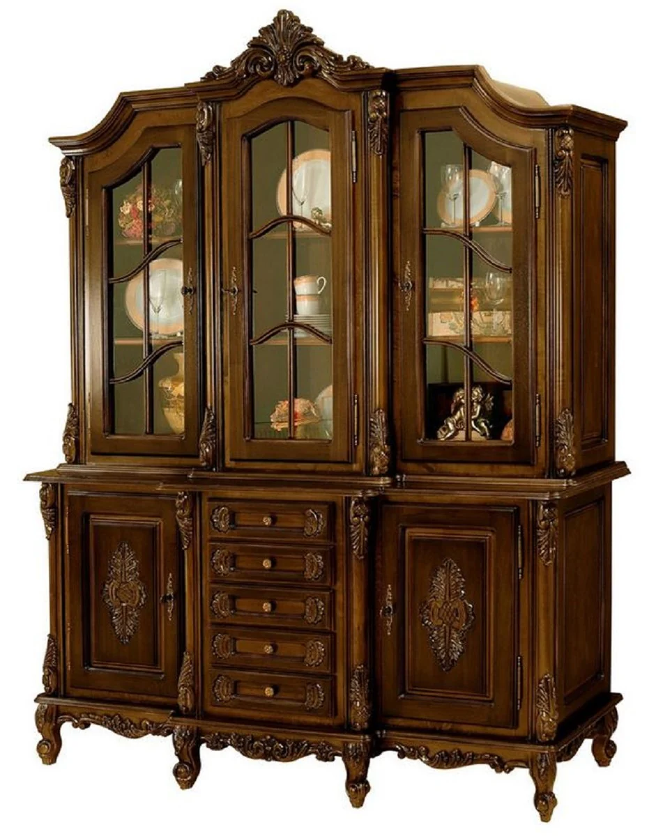 Luxury baroque dining room cabinet dark brown - magnificent solid wood cabinet with 5 doors and 5 drawers - baroque dining room furniture - noble and magnificent