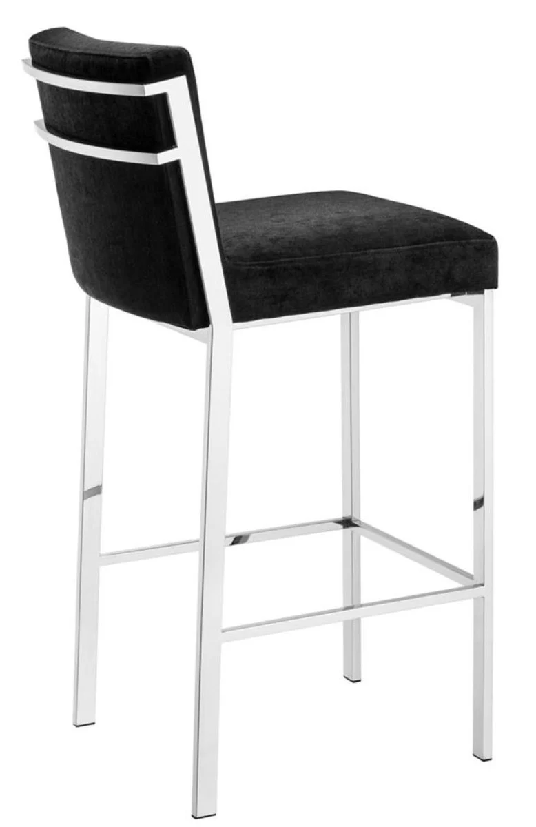 Luxury bar chair black / silver 43 x 54 x H. 101 cm - designer stainless steel bar stool with velvet fabric - bar furniture