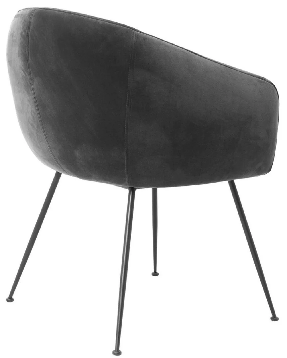 Luxury dining room chair with armrests gray / black 61 x 60 x H. 79 cm - kitchen chair with elegant velvet fabric - dining room furniture - kitchen furniture - luxury furniture - luxury furnishings