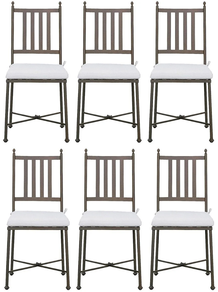 Luxury Art Nouveau garden chair set with seat cushion brown / white 42 x 45 x H. 103 cm - Hand-forged dining room chairs - Dining room garden patio furniture