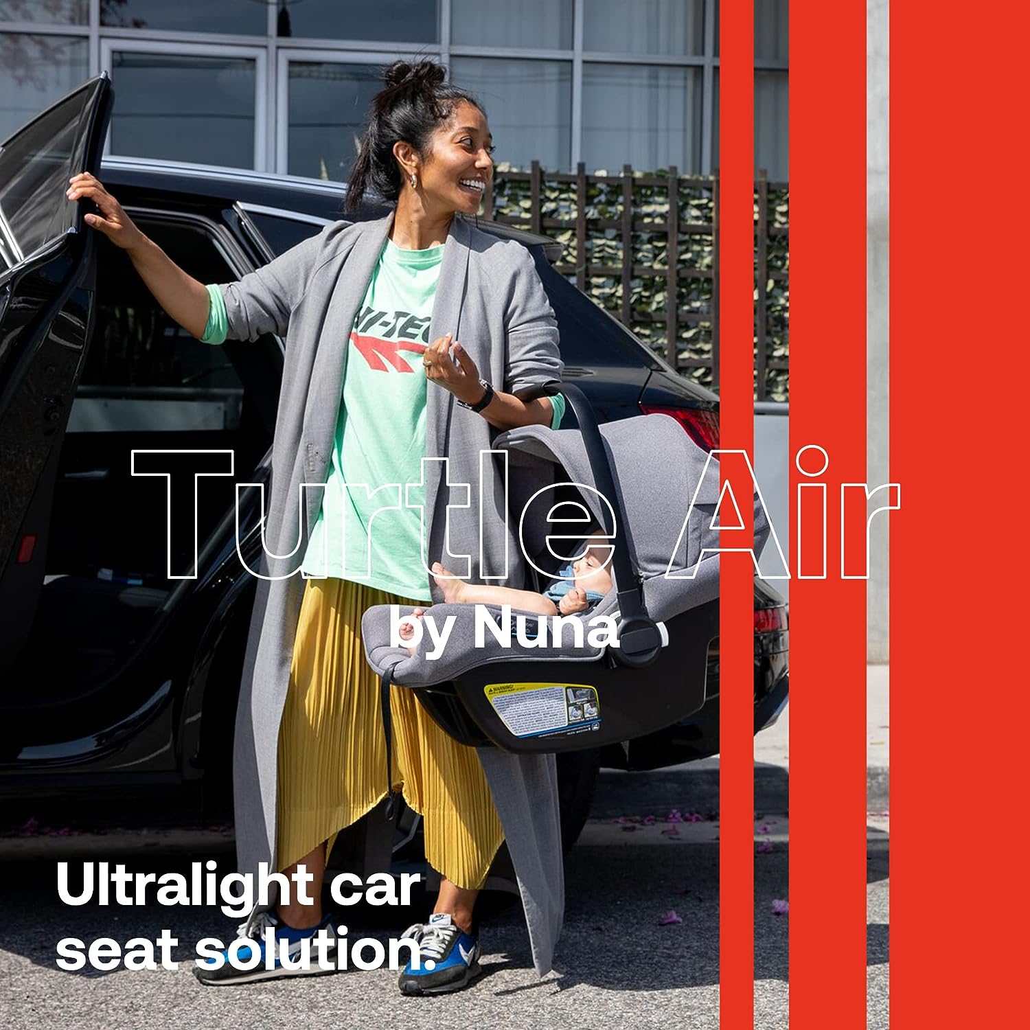 Bugaboo Turtle Air von Nuna Car Seat + Recline Base - Kompatibel mit Bugaboo Fox, Lynx, Donkey Bee und Ant Strollern - Passt Infants 4 bis 32 Pounds - Leichter Autositz - Grau Melange