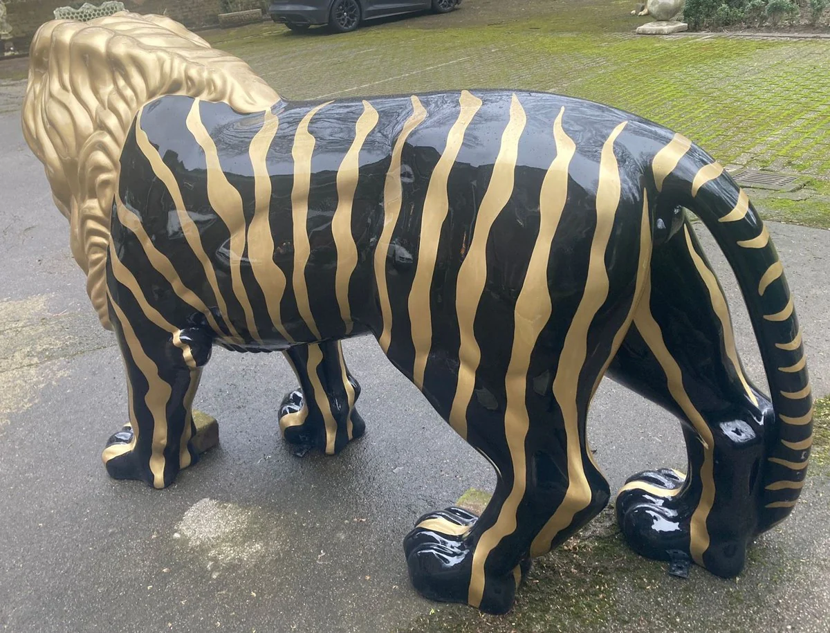 Luxury XXL decorative sculpture lion black / gold 190 cm