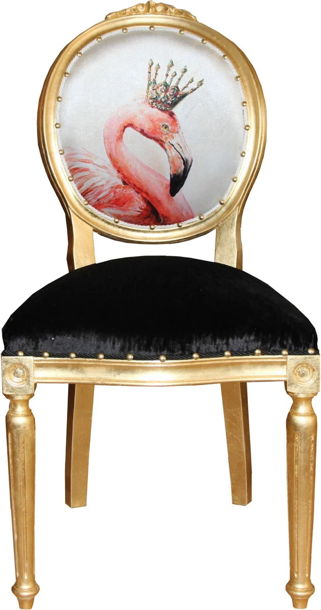 Baroque luxury dining room chair without armrests flamingo with crown and with bling bling rhinestones - designer chair - limited edition