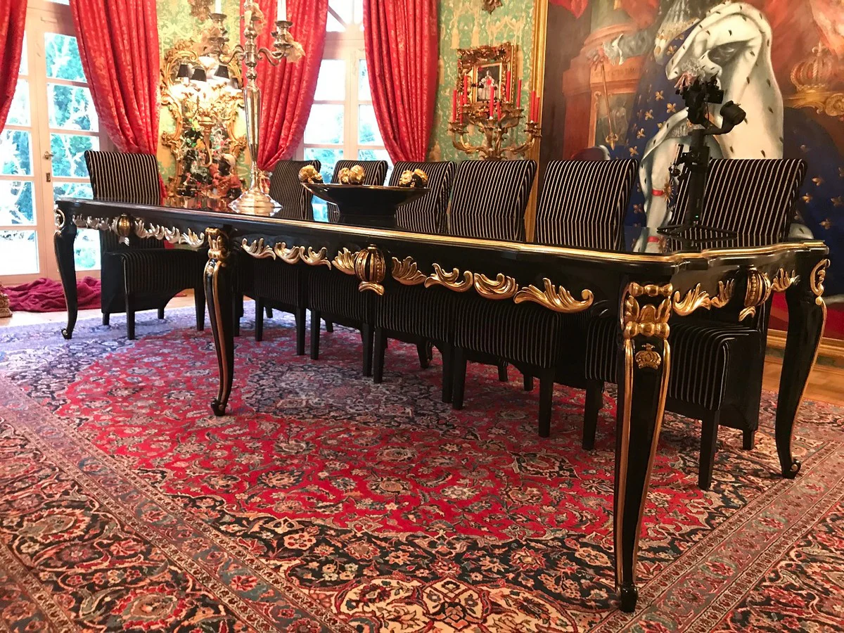 Pompöös by Baroque luxury dining table with glass top black / gold 350 x 120 x H. 80 cm - Pompööser Baroque dining table designed by Harald Glööckler