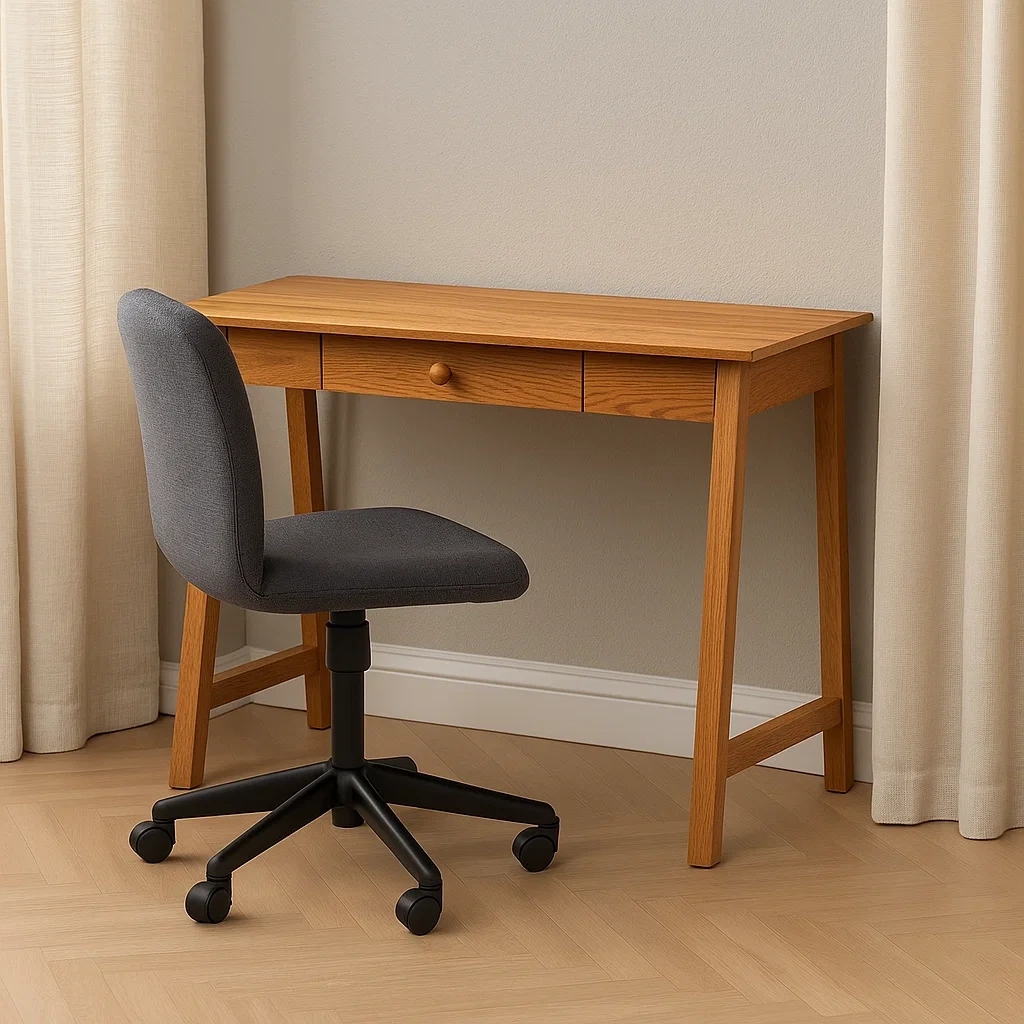 Computertisch, Massivholz, helle Eiche, mit Schublade, freistehend, 130 x 45 x 75 cm, für Büro oder Schlafzimmer - h8RSJyS1VUgg