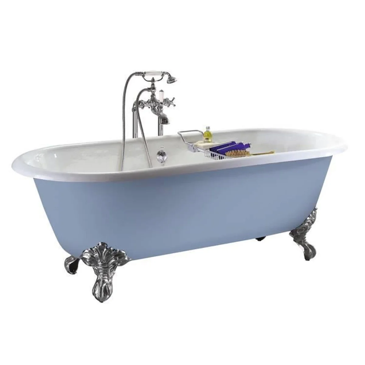 Luxury cast iron bathtub light blue-gray / white 154 cm - curved freestanding bathtub - Baroque & Art Nouveau bathroom furniture