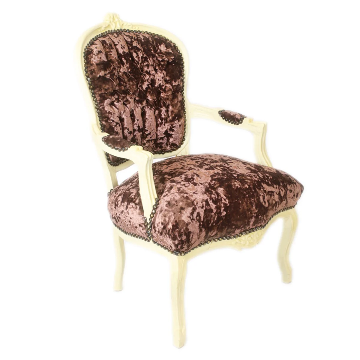Baroque Salon Chair Brown Velor Fabric / Cream - Antique Design Furniture