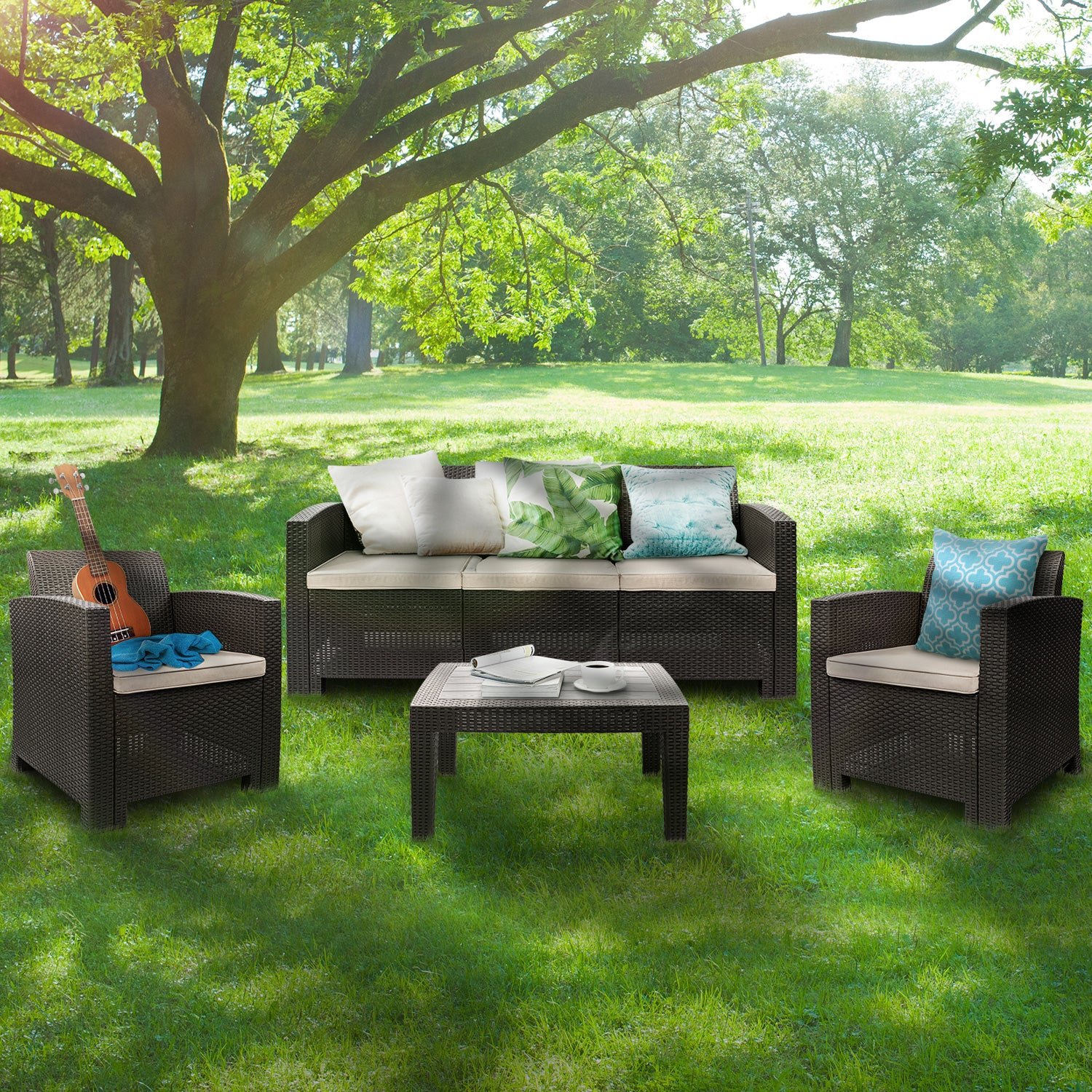 Alle Wetter Anti-UV Patio Conversation Set PE Rattan Wicker Sofa Sessel für Outdoor Innen Hinterhof Veranda Poolseite USE
