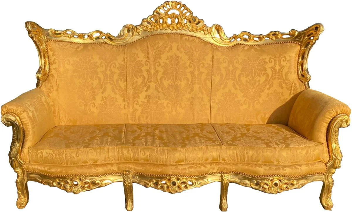 Baroque 3 Seater Sofa Gold Bouquet Pattern / Gold - Living Room Furniture Couch Lounge - Antique Style