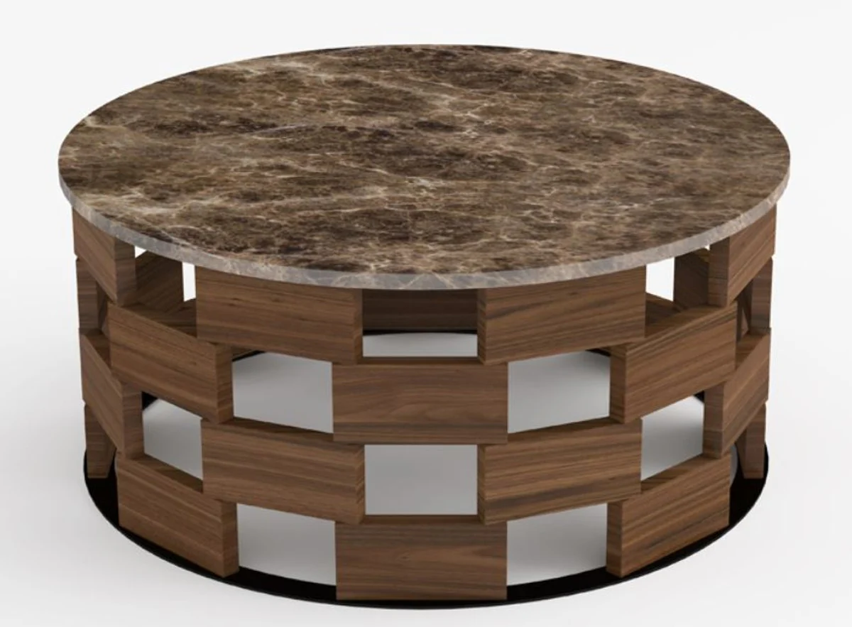 Luxury coffee table brown / black / brown Ø 92 x H. 40 cm - Round living room table with marble top - Living room furniture - Luxury quality