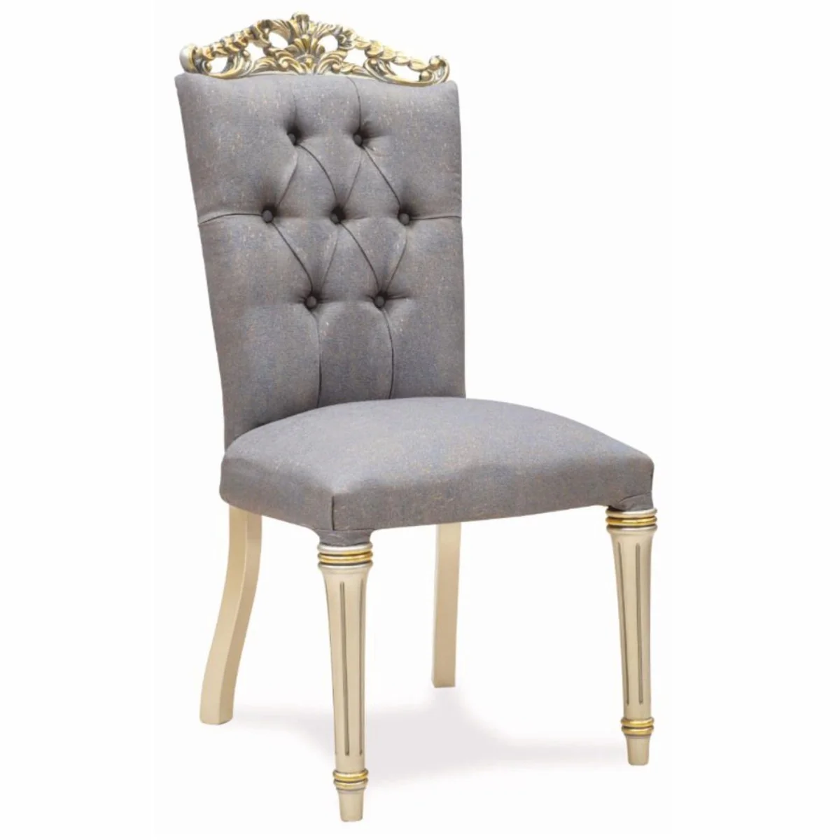 Luxury Baroque Dining Room Chair Gray / Cream / Gold H. 108 cm - Baroque Furniture