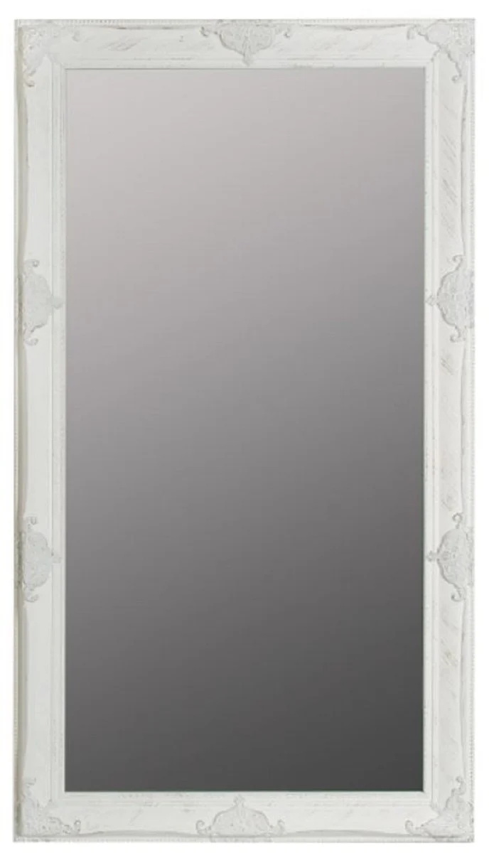 Baroque wall mirror white 72 x H. 132 cm - Handcrafted baroque mirror with wooden frame and beautiful decorations