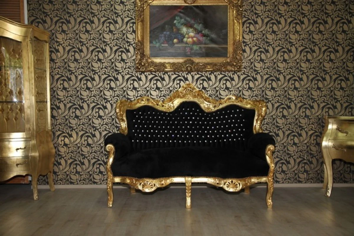 Baroque 2-seater sofa Master black / gold with bling bling glitter stones