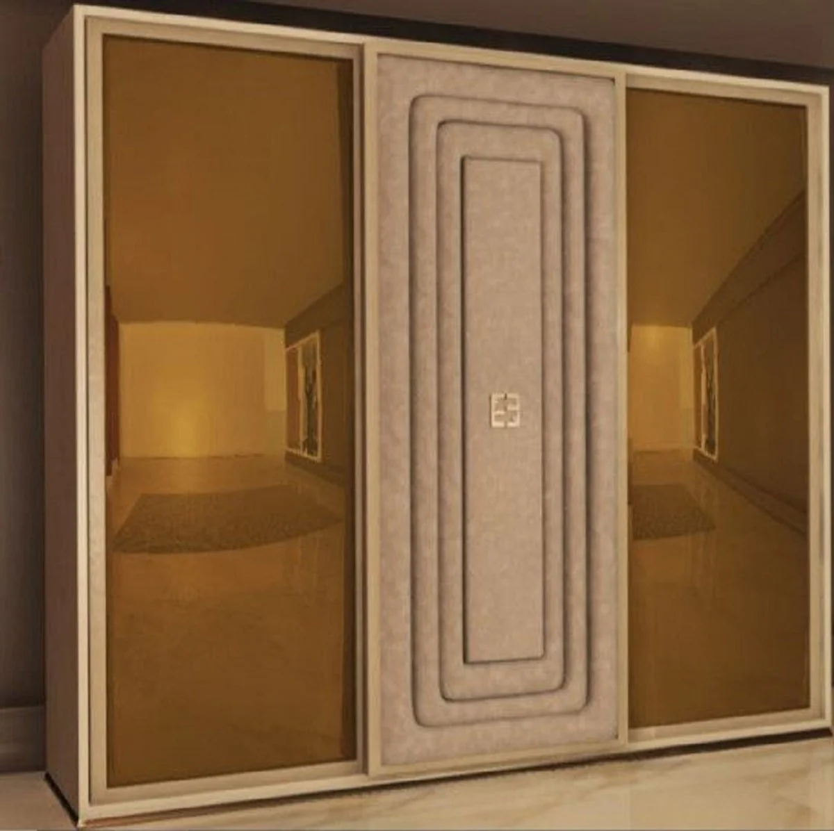 Luxury bedroom wardrobe beige / taupe / gold - solid wood wardrobe with 3 sliding doors - bedroom furniture - hotel furniture - luxury furniture - luxury quality - Made in Italy