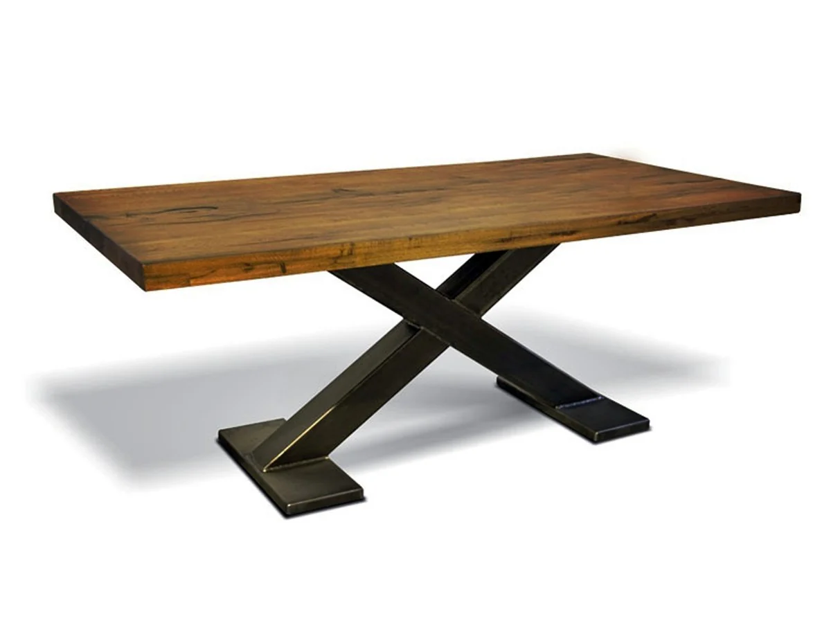 Luxury solid wood dining table with metal frame - oak - 200 cm x 100 cm x H78 cm - heavy version