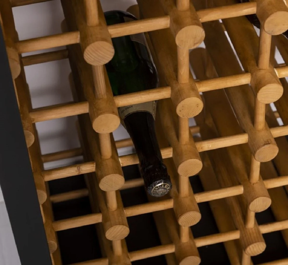 Country house style solid wood wine cabinet black / natural colors 68 x 35 x H. 200 cm - Solid wood wine rack in country house style - Solid wood bar furniture - Country house style bar furniture