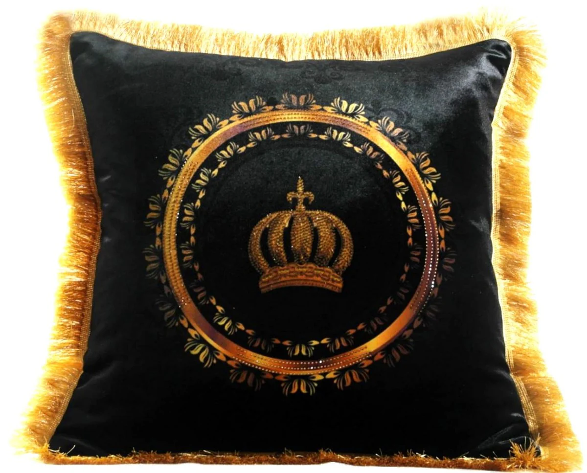 Harald Glööckler luxury decorative cushion Pompöös by Luxus Krone with rhinestones black / gold - finest velvet fabric - Glööckler cushion