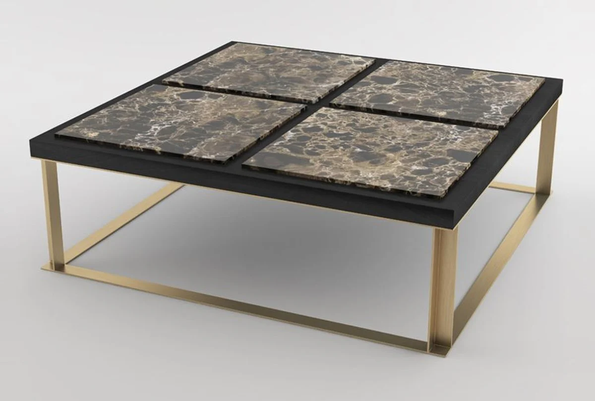 Luxury coffee table black / brown / brass 123 x 123 x H. 40 cm - Modern square living room table with 4 marble tops - Luxury living room furniture