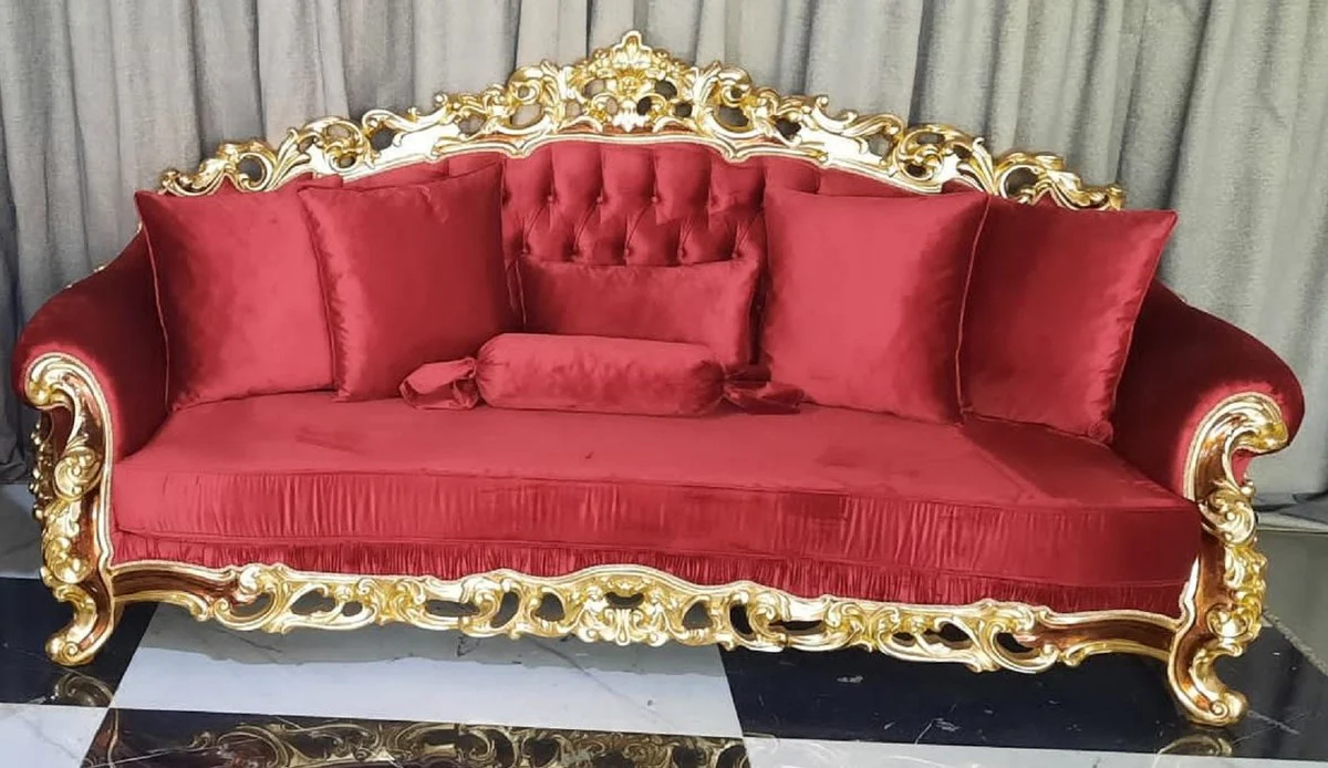 Luxury Baroque Sofa Red / Brown / Gold - Magnificent Living Room Sofa - Baroque Style Living Room Furniture - Luxury Furniture in Baroque Style - Baroque Furnishings - Living Room Furnishings