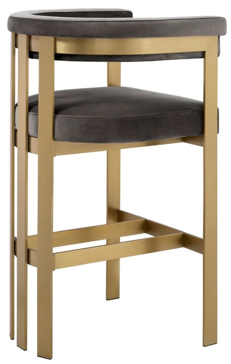 Luxury velvet bar chair with armrests gray / brass 56 x 56 x H. 104 cm - Padded bar stool - Bar furniture - Luxury furniture - Luxury quality