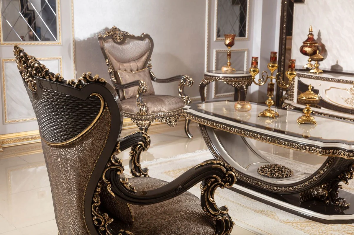 Luxury baroque side table cream / dark brown / gold