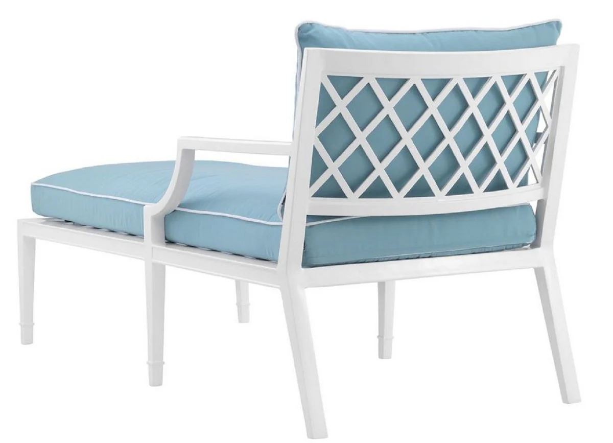 Luxury chaise longue white / light blue 68.5 x 157 x H. 79 cm - lounge chair made of high-quality, durable aluminum - living room furniture - garden furniture - catering furniture
