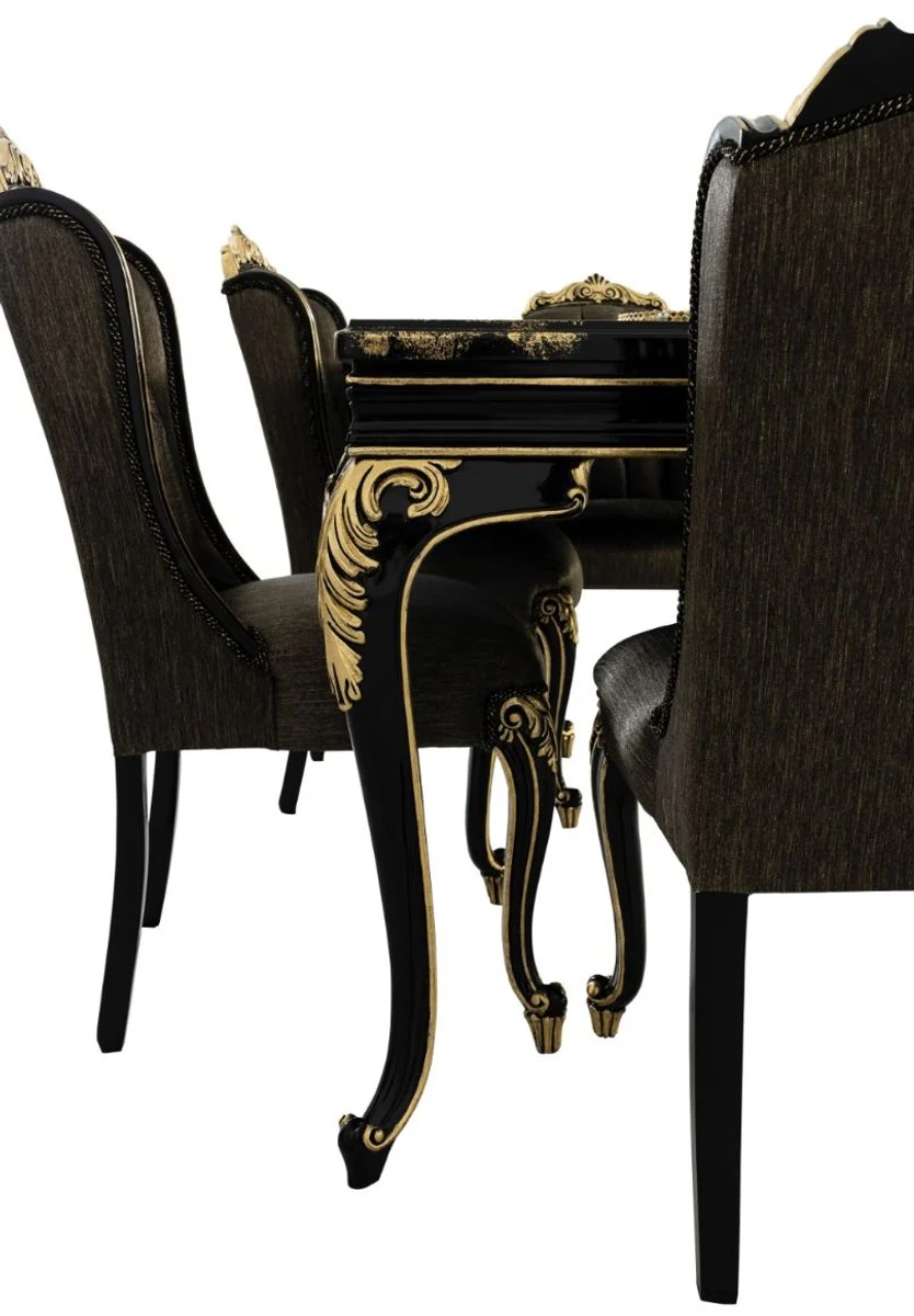 Luxury Baroque Dining Room Set Black / Gold - 1 Dining Room Table & 6 Dining Chairs - Noble Baroque Dining Room Furniture - Noble & Magnificent