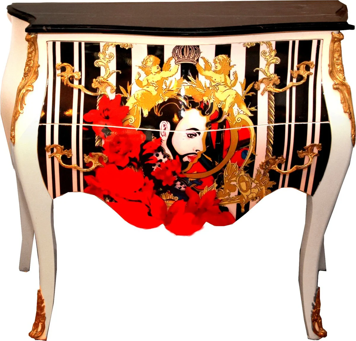 Pompöös by Baroque chest of drawers by Harald Glööckler white with black marble top