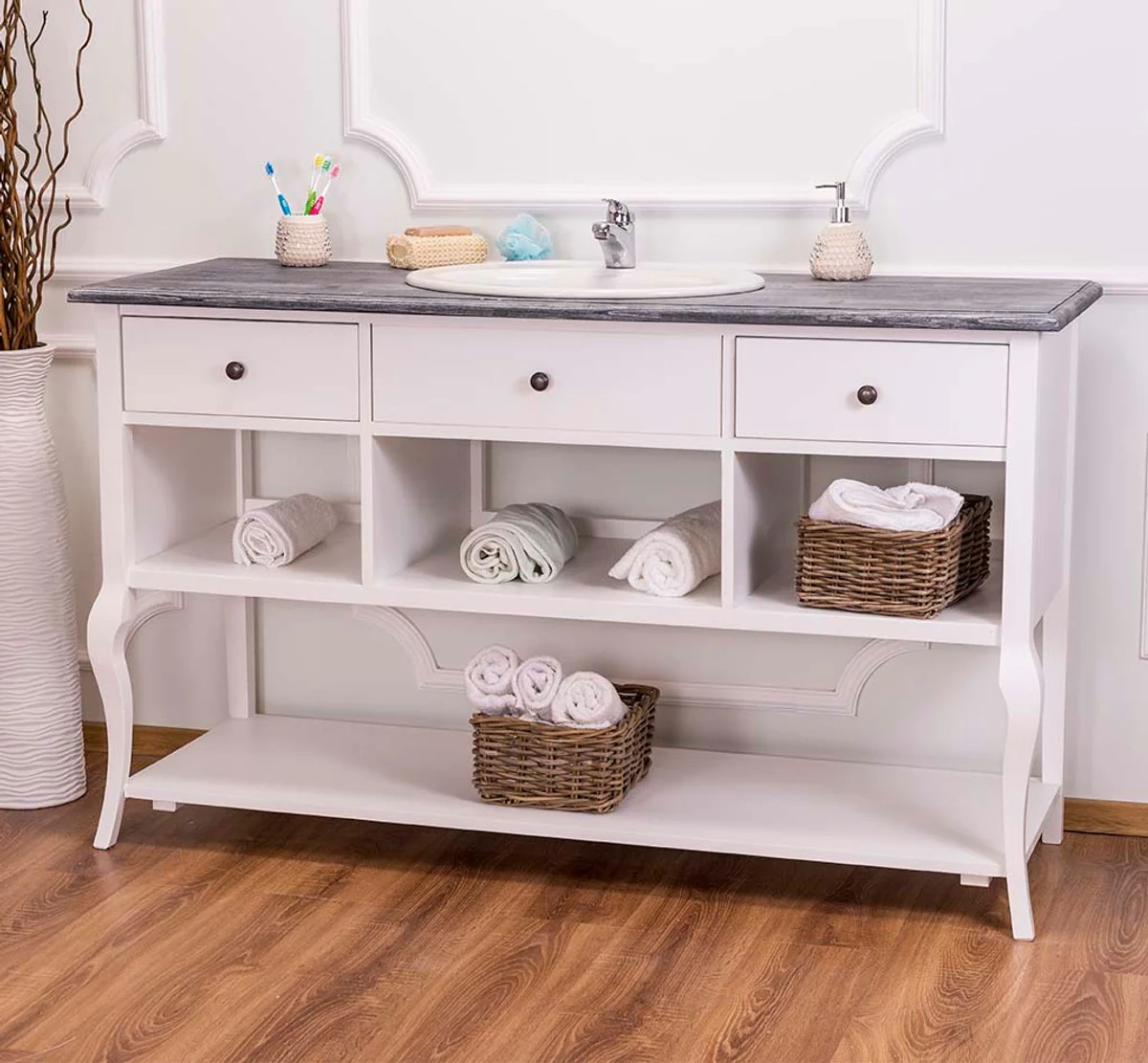Country house style wash cabinet washbasin without sink gray / white - bathroom cabinet