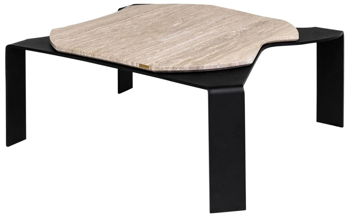 Luxury coffee table black / beige 75.5 x 78 x H. 32.5 cm - designer living room table with marble top
