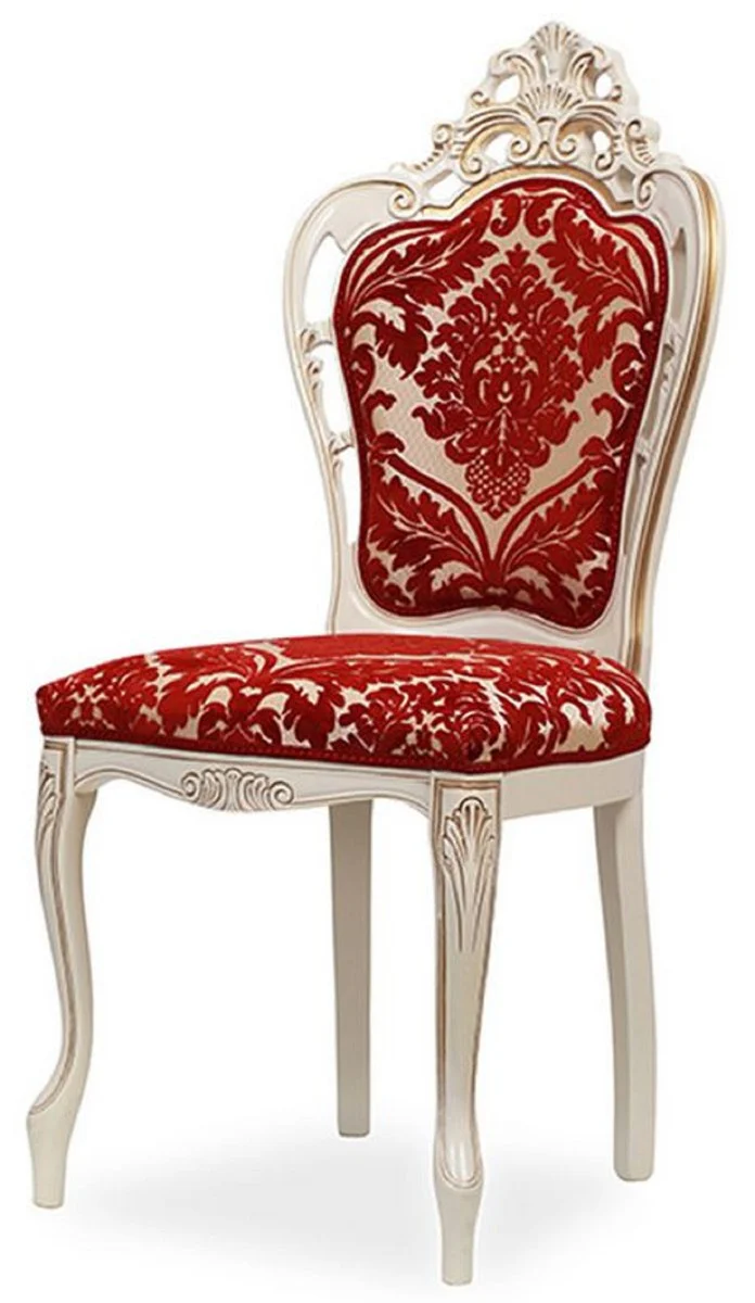 Luxury baroque dining room chair with elegant pattern red / white / beige / gold - baroque style kitchen chair - magnificent luxury dining room furniture in baroque style - baroque furniture