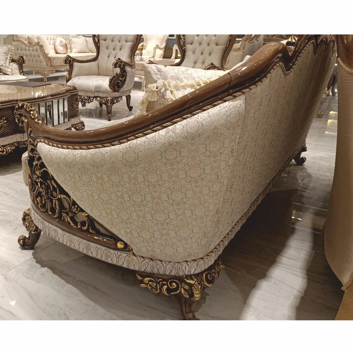 Luxury Baroque Sofa Beige / Brown / Gold H. 234 cm - Baroque Living Room Furniture