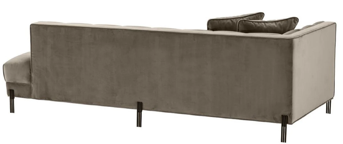 Luxury lounge sofa greige / black 223 x 95 x H. 68 cm - left-side living room sofa with elegant velvet fabric and 2 cushions