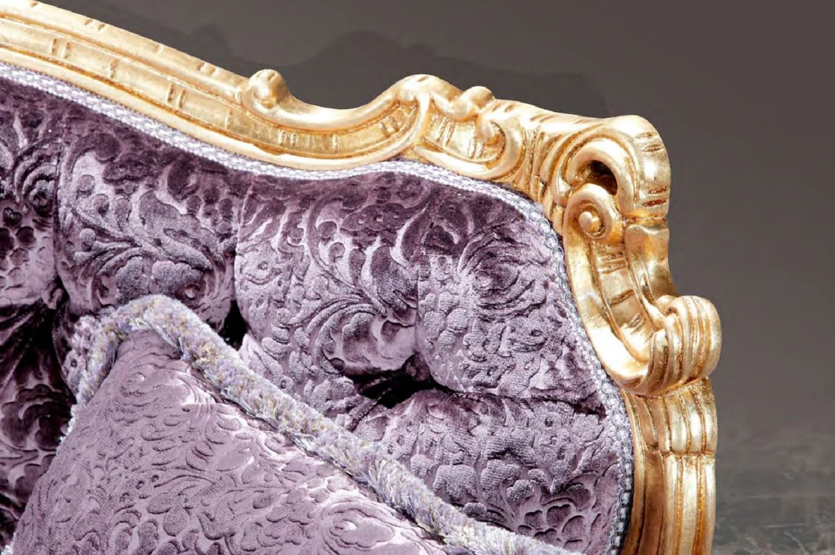 Luxury Baroque 3 Seater Sofa Purple / Gold - Magnificent living room sofa with elegant pattern - Baroque living room & hotel furniture - First class quality - Made in Italy