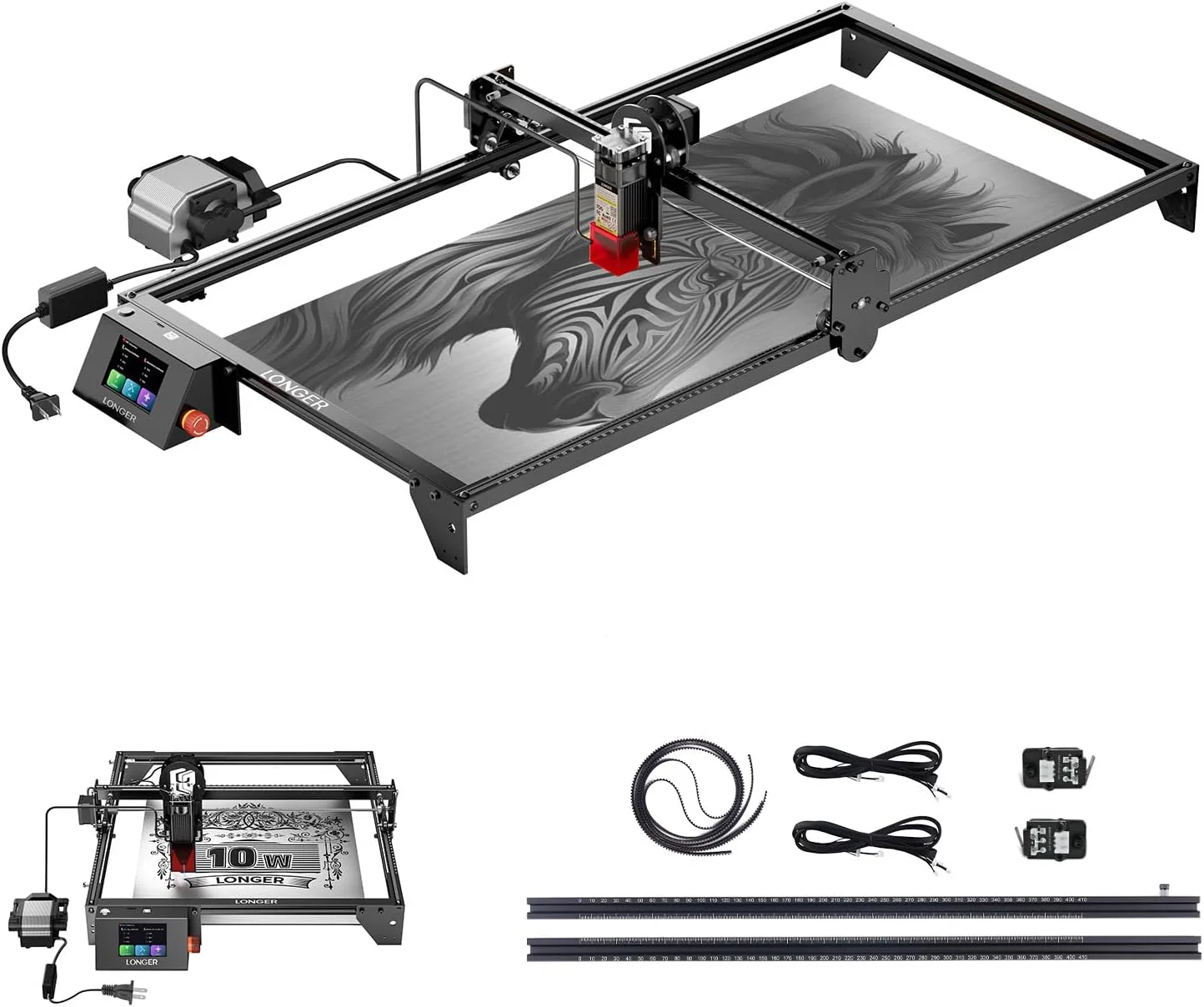 Longer RAY5 10W Laser Engraver with Air Pump, Limit Switch Kit and Y-Axis Extension Kit, Extended Work Area to 33.46 x 15.75, 3.5” Color Touch Screen, DIY Engraving Tool for Metal/Glass/Wood