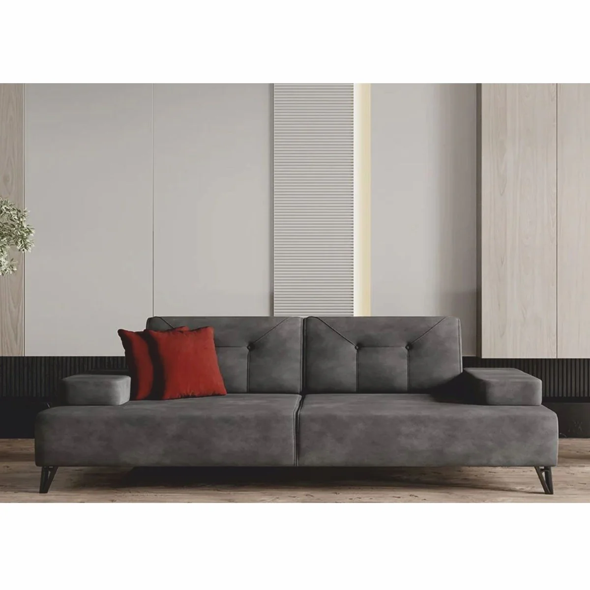 Luxus 3er Sofa mit verstellbaren Arm- und Rückenlehnen Grau 226 cm - Wohnzimmer Möbel