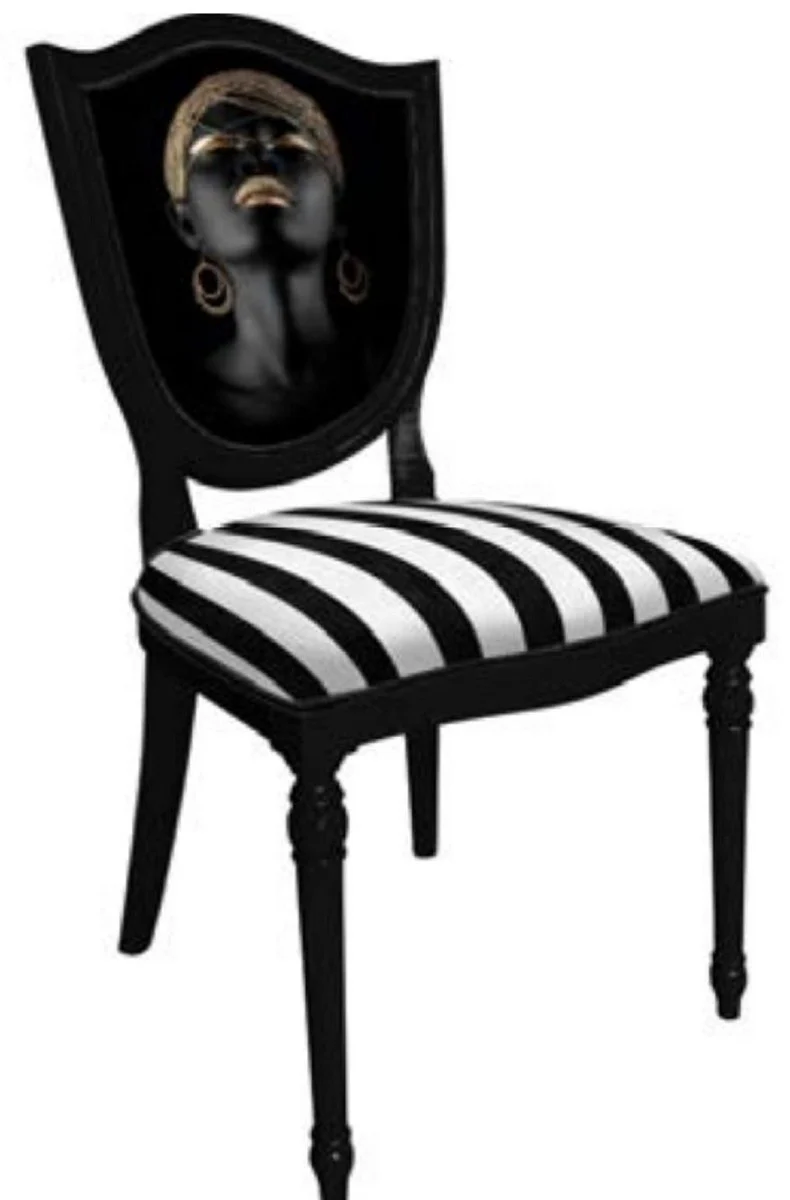 Art Deco Dining Room Chair White / Multicolored / Black - Elegant Solid Wood Chair - Dining Room Furniture - Art Deco Furniture