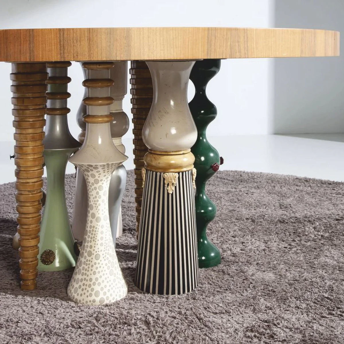 Luxury designer dining table brown / colorful Ø 148 cm - dining room furniture