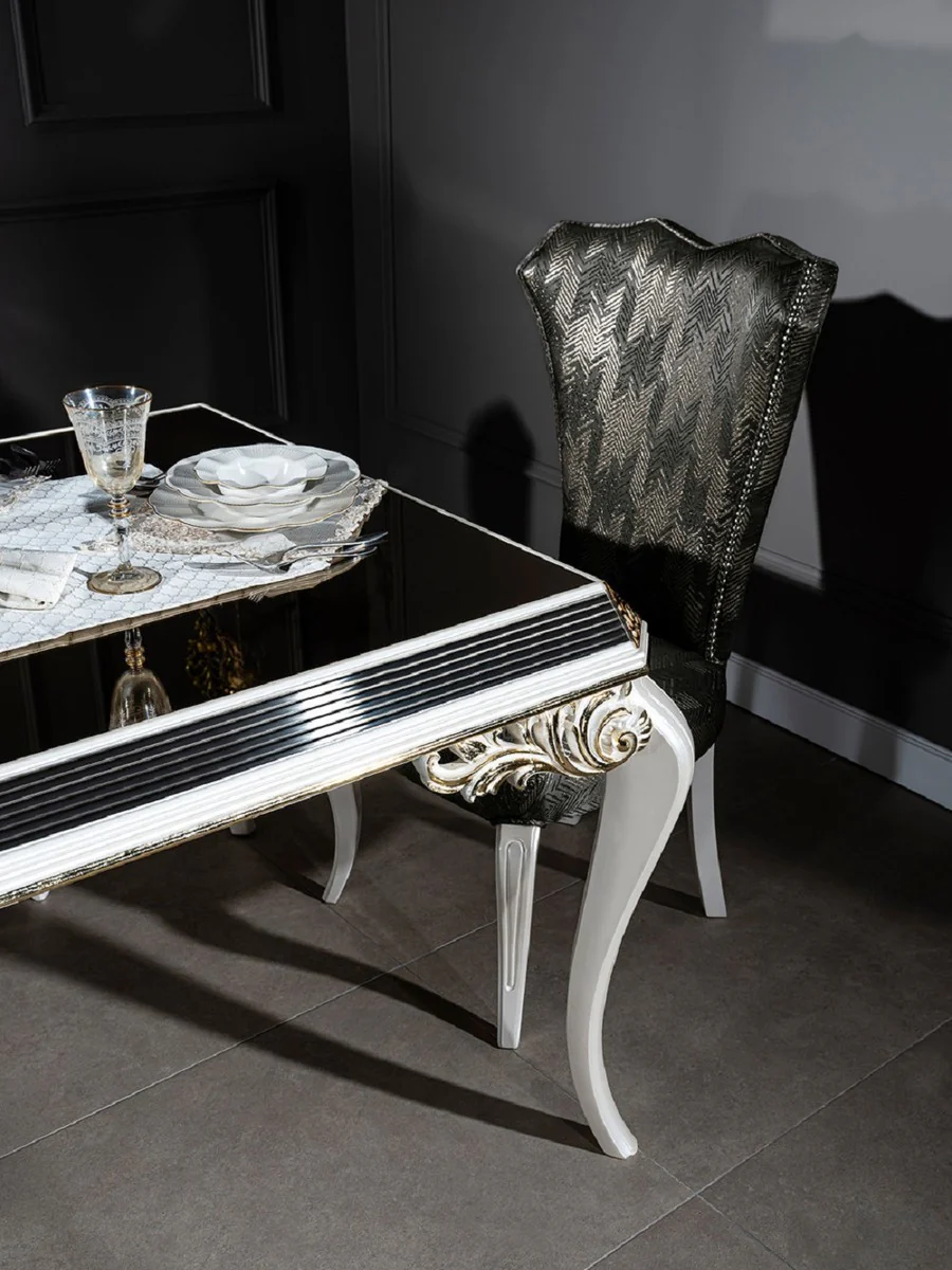 Luxury baroque dining room chair green / gold / white - handmade solid wood kitchen chair with elegant pattern - dining room furniture - baroque furniture