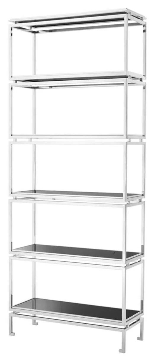 Stainless steel shelf cabinet with black glass panels 90 x 35 x H. 223.5 cm - luxury living room cabinet