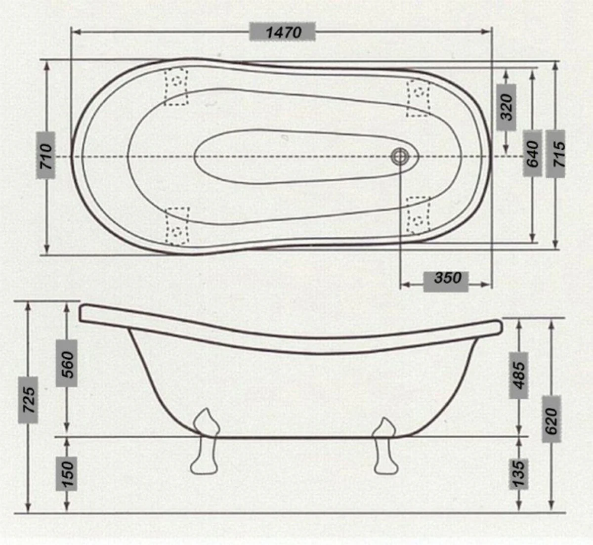 Freestanding luxury bathtub Art Nouveau Roma light blue/white/old gold 1470mm - Baroque bathroom