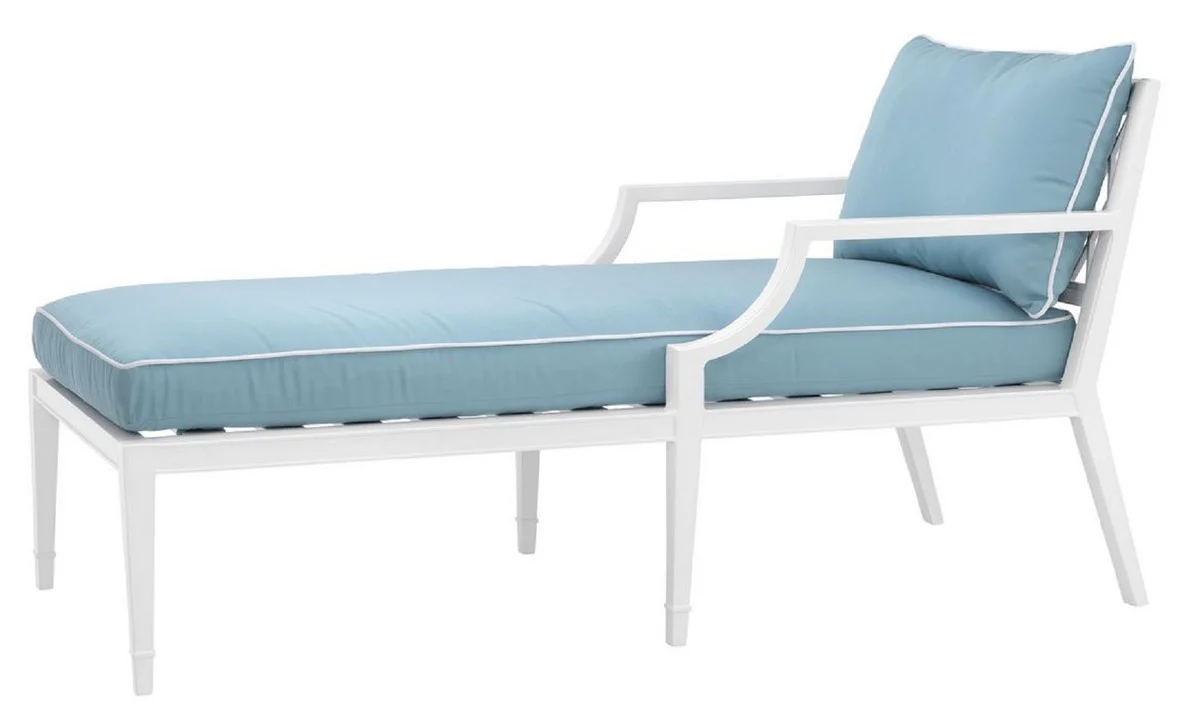 Luxury chaise longue white / light blue 68.5 x 157 x H. 79 cm - lounge chair made of high-quality, durable aluminum - living room furniture - garden furniture - catering furniture