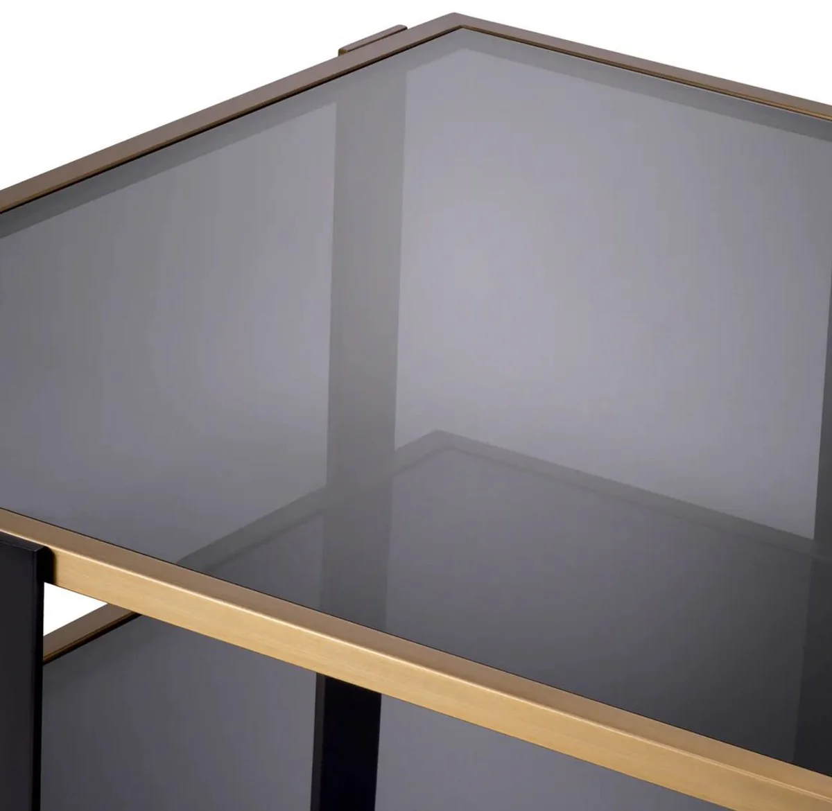 Luxury coffee table brass / black / gray 102.5 x 102.5 x H. 38 cm - Square living room table with glass tops - Living room furniture - Hotel furniture - Luxury furniture - Luxury quality