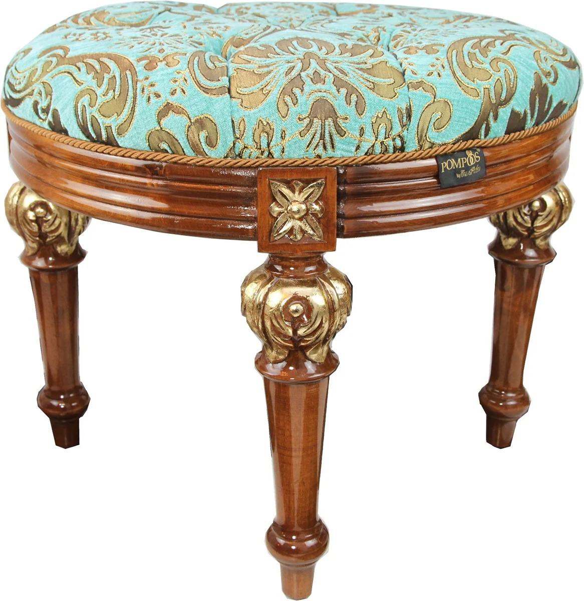 Pompöös by Luxus Baroque Stool Round Turquoise Pattern / Brown Gold - Pompööser Baroque Stool designed by Harald Glööckler